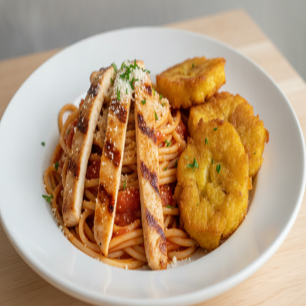 Pastas con Pechuga + Tostones
